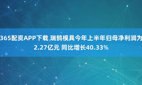 365配资APP下载 瑞鹄模具今年上半年归母净利润为2.27亿元 同比增长40.33%
